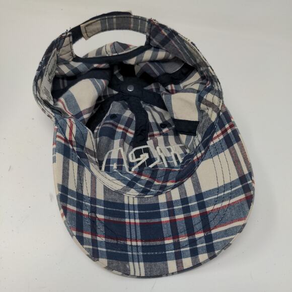 USA Patriotic Blue White Plaid Hat Strapback Cap Embroidered Spell Out - Picture 12 of 13